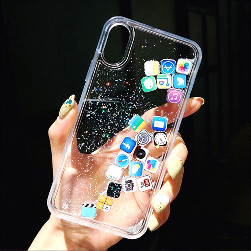 Apps Icon GlitterแบบไดนามิกLiquidสําหรับiPhone 13 Pro Max 14 12 11 X XS Max XR iPhone 7 8 Plus SE 20