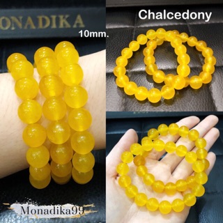 กำไลหินคาลซิโดนีสีเหลือง (Yellow Chalcedony) ขนาด​ 8​ และ​ 10​ มิล