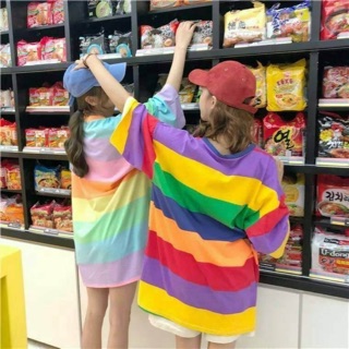 🌈เสื้อทรง Oversize🍬สีรุ้ง สไตล์เกาหลี ทรงสวย *สาวอวบใส่ได้