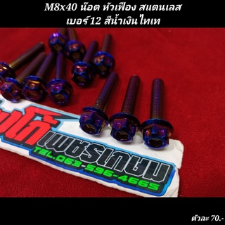 M8x40 น๊อต หัวเฟือง สแตนเลส เบอร์ 12 สีน้ำเงินไทเท ตัวละ..