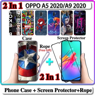 2 IN 1 เคส OPPO A5 2020 A9 2020 เคส พร้อมกระจกนิรภัย โค้ง ป้องกันหน้าจอ เซรามิค ฮีโร่