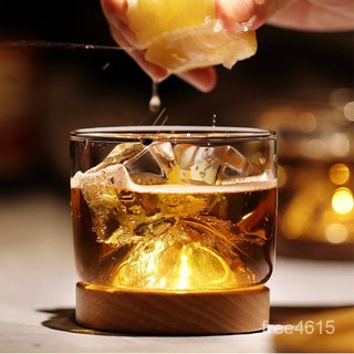 แก้ว แก้วดื่ม 2021 Mountain-shaped wooden bottom glasss Irish whiskey glass Scotch whisky lovers wine glass