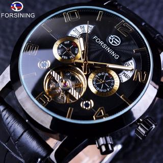 Forsining Tourbillion นาฬิกาข้อมืออัตโนมัติ สีดํา สีทอง สําหรับผู้ชาย