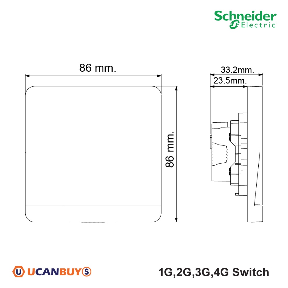 Schneider : ชุดสวิตซ์ทางเดียว 4 ตัว สีขาว รุ่น AvatarOn E, 16AX, 250V, 4 Gang 1 Way Switch, White