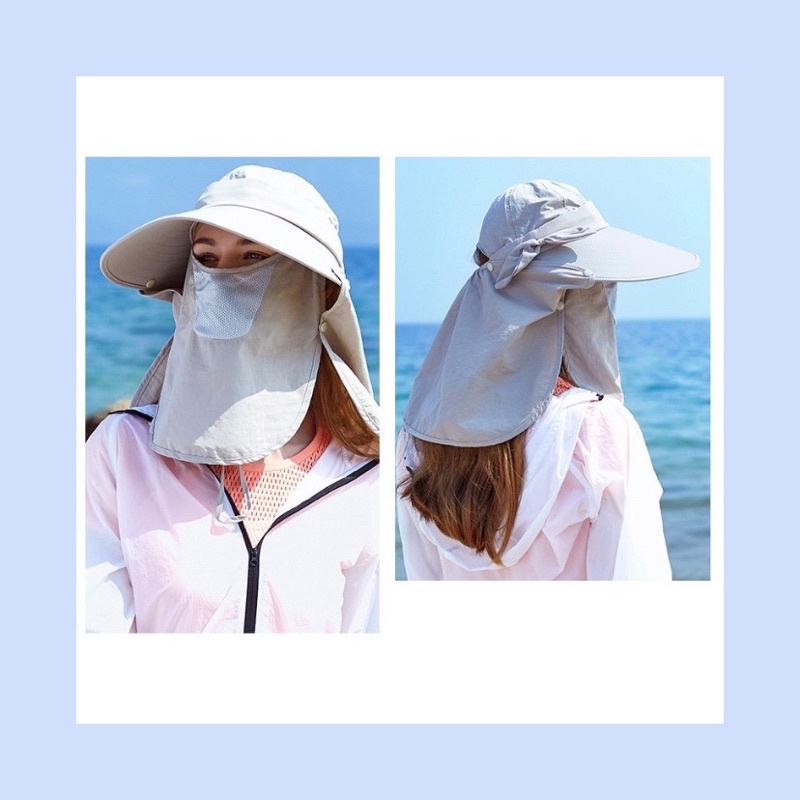 pepsi_hat66 หมวกกันแดดมีผ้าปิดหน้าถอดแยกชิ้นได้ เปลี่ยนได้ 4 แบบ ป้องกันตั้งแต่ใบหน้าถึงลำคอ เหมาะสำ