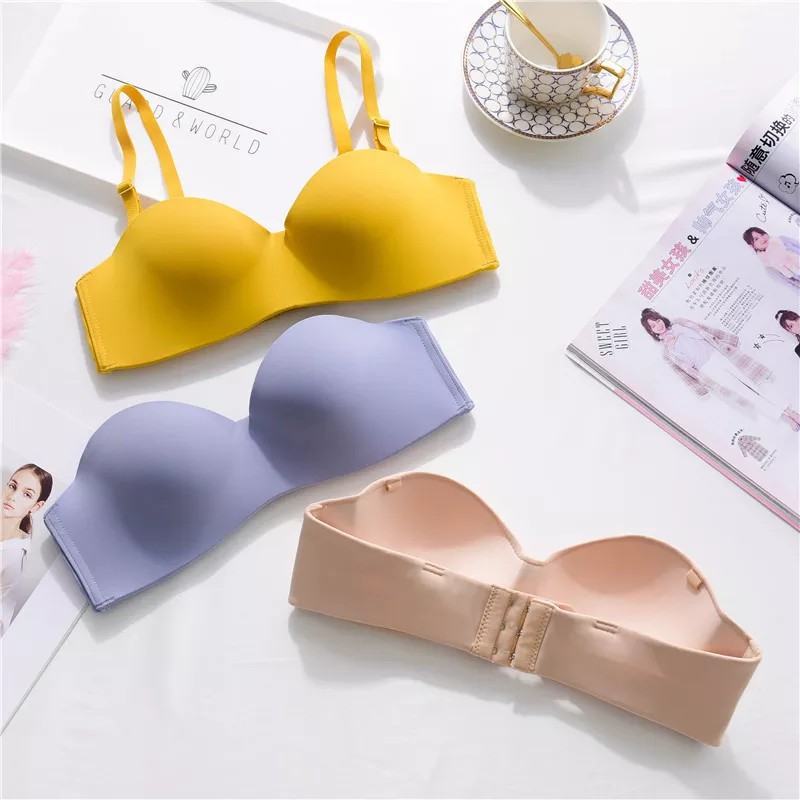 Simple Seamless Bra Thin Push Up บราไร้สายเซ็กซี่สีทึบนําเข้าจริง Pict Oranges1688