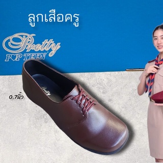 SIZE36-41 POPTEEN รองเท้าคัดชูครูลูกเสือ รุ่น PTรุ่นPT-2421 สีน้ำตาล สูง0.7นิ้ว