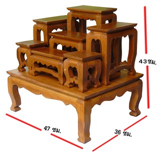 โต๊ะหมู่บูชา หมู่ 7 ขนาดความกว้างแต่ละโต๊ะ 4 นิ้ว ไม้สัก(โต๊ะหมู่บูชา 7 หน้า4) 100%