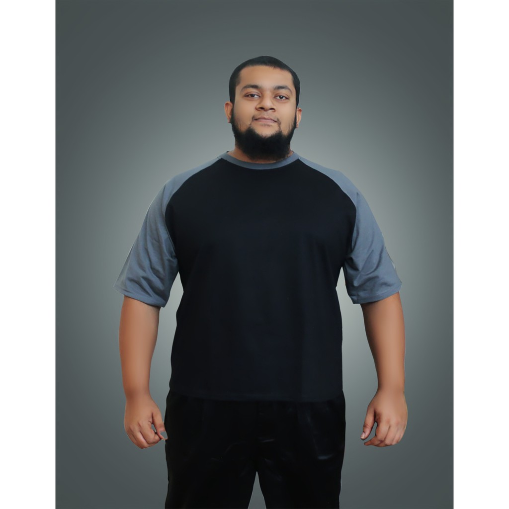 TSHIRT PLUS SIZE SAIZ BESAR MEN BIG SIZE ROUND NECK RAGLAN DARK GREY & BLACK [3XL-10XL] BODY 48-76 I