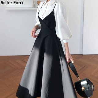 Sister Fara ใหม่ ชุดเดรส กระดุมแถวเดียว แขนทรงโคมไฟ และเสื้อสายเดี่ยว แต่งจับจีบ ประดับโบว์ สีพื้น แฟชั่นฤดูใบไม้ผลิ สําหรับผู้หญิง 2022