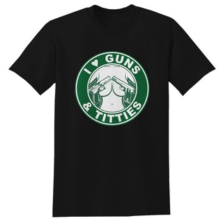 [S-5XL] เสื้อยืดลําลอง ผ้าฝ้าย แขนสั้น พิมพ์ลาย I Love Guns And Titties Funny Starbucks09 แฟชั่นสําหรับผู้ชาย Sz Xs-3Xl