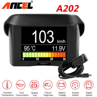 Ancel A202 เครื่องวัดอุณหภูมิน้ํามันเชื้อเพลิง หน้าจอดิจิทัล OBD HUD OBD2 สําหรับรถยนต์