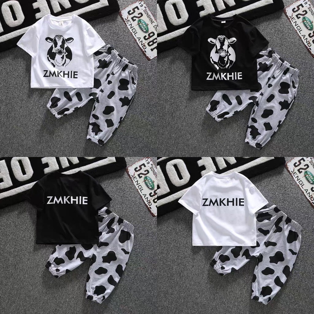 MiuMiu Shop ชุดเสื้อวัวและกางเกงขาสั้นสําหรับเด็กชายและเด็กหญิง