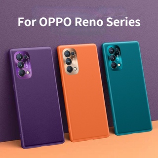 สีพื้น OPPO Reno5 Reno6 Reno7 Pro เคสหนัง TPU นิ่ม โลหะ ป้องกันเลนส์ เคสโทรศัพท์