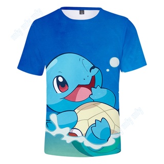 เสื้อยืดลําลอง พิมพ์ลายโปเกม่อน มอนสเตอร์ Pikachu Squirtle สําหรับผู้ชาย และผู้หญิง