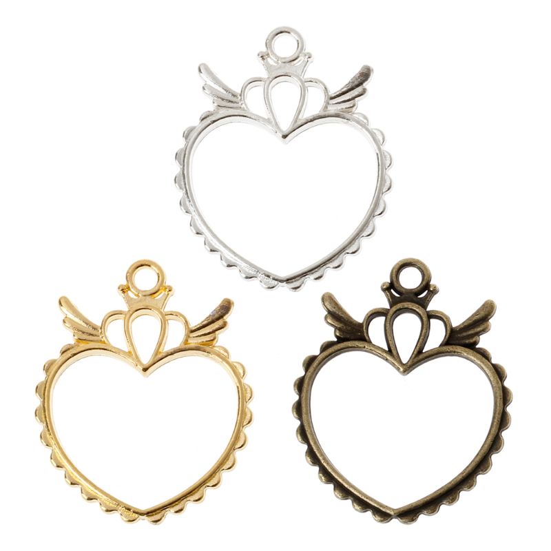 KIN 5 ชิ้น Open Back Bezel Setting Hollow Wings จี้กรอบหัวใจสําหรับ DIY Art Craft