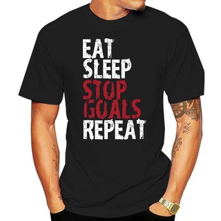 เสื้อยืด พิมพ์ลาย Eat Sleep Stop Goals Repeat Soccerite Hockeyist สไตล์ฮาราจูกุ สําหรับผู้หญิง 034609สามารถปรับแต่งได้