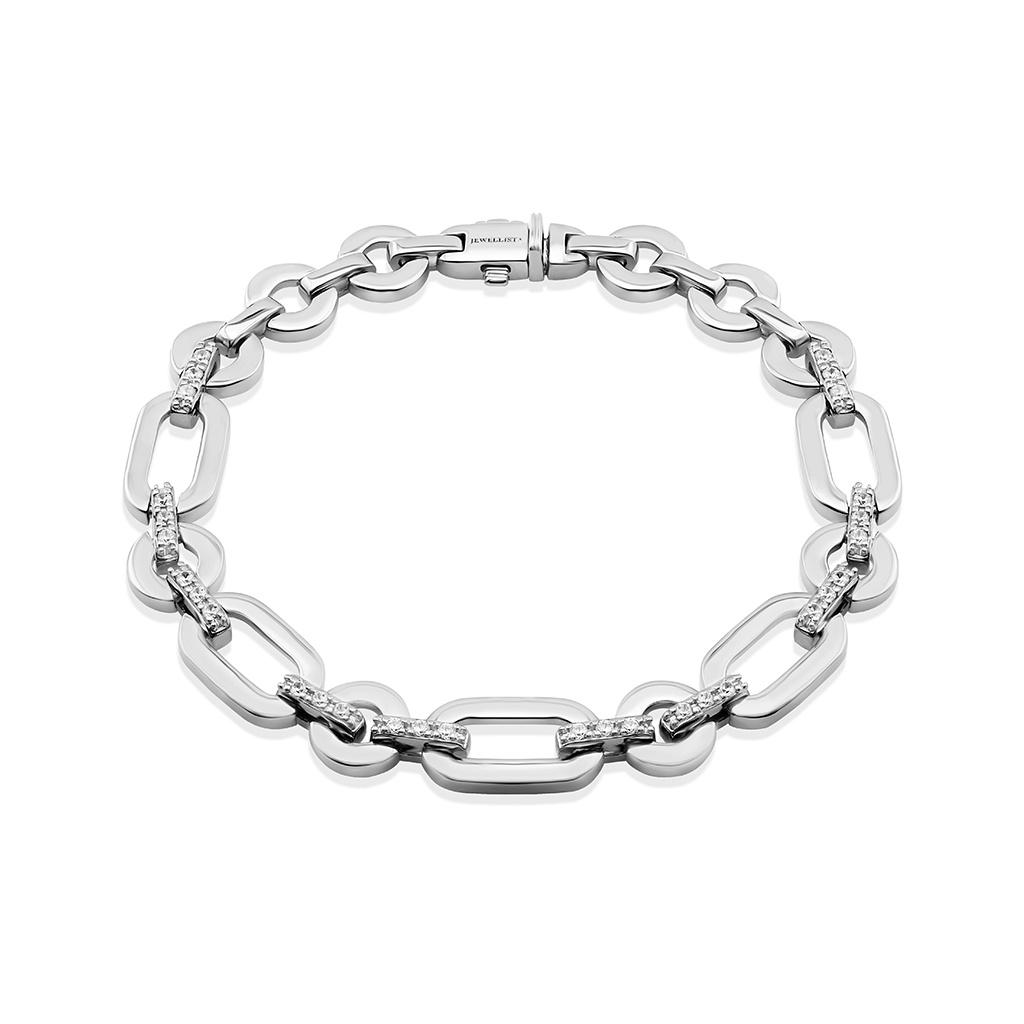 Jewellista สร้อยข้อมือโซ่ Edena เงินแท้ 925 ประดับพลอย CZ ชุบทองคำขาว