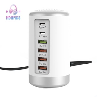 65W USB Fast Charger HUB Quick Charge QC3.0 Multi 6 Port USB Type C PD Charger Charging Station(Black) US Plug