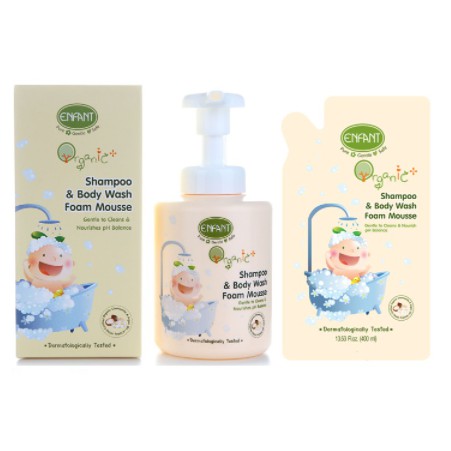 สูตรโฟม ฟองนุ่ม Flashsale ส่งฟรี Enfant อองฟองต์ Enfant Organic Plus Shampoo & Body Wash Foam Mousse, Refill ถุงเติม