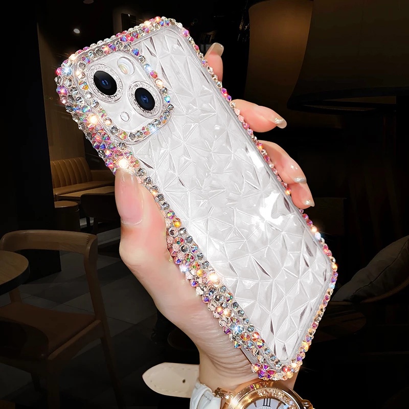 หรูหราGlitter Blingเพชรโปร่งใสเคสโทรศัพท์สําหรับiPhone 13 12 Pro Max 11 X XS XR 7 8 Plus SE 3 ฝาครอบซิลิโคนใส