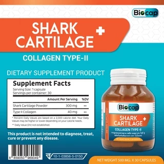 [แพ็ค 3 ขวด] กระดูกอ่อนปลาฉลาม คอลลาเจนไทพ์ทู ไบโอแคป Shark Cartilage Collagen Type 2 Type2 คอลลาเจน ไทพ์ทู