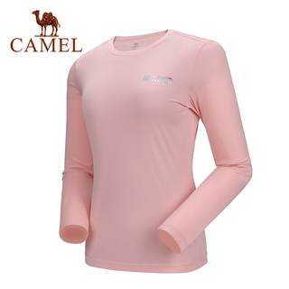 CAMEL เสื้อลําลองแฟชั่นสําหรับสตรีแขนยาวคอกลมพิมพ์ลาย