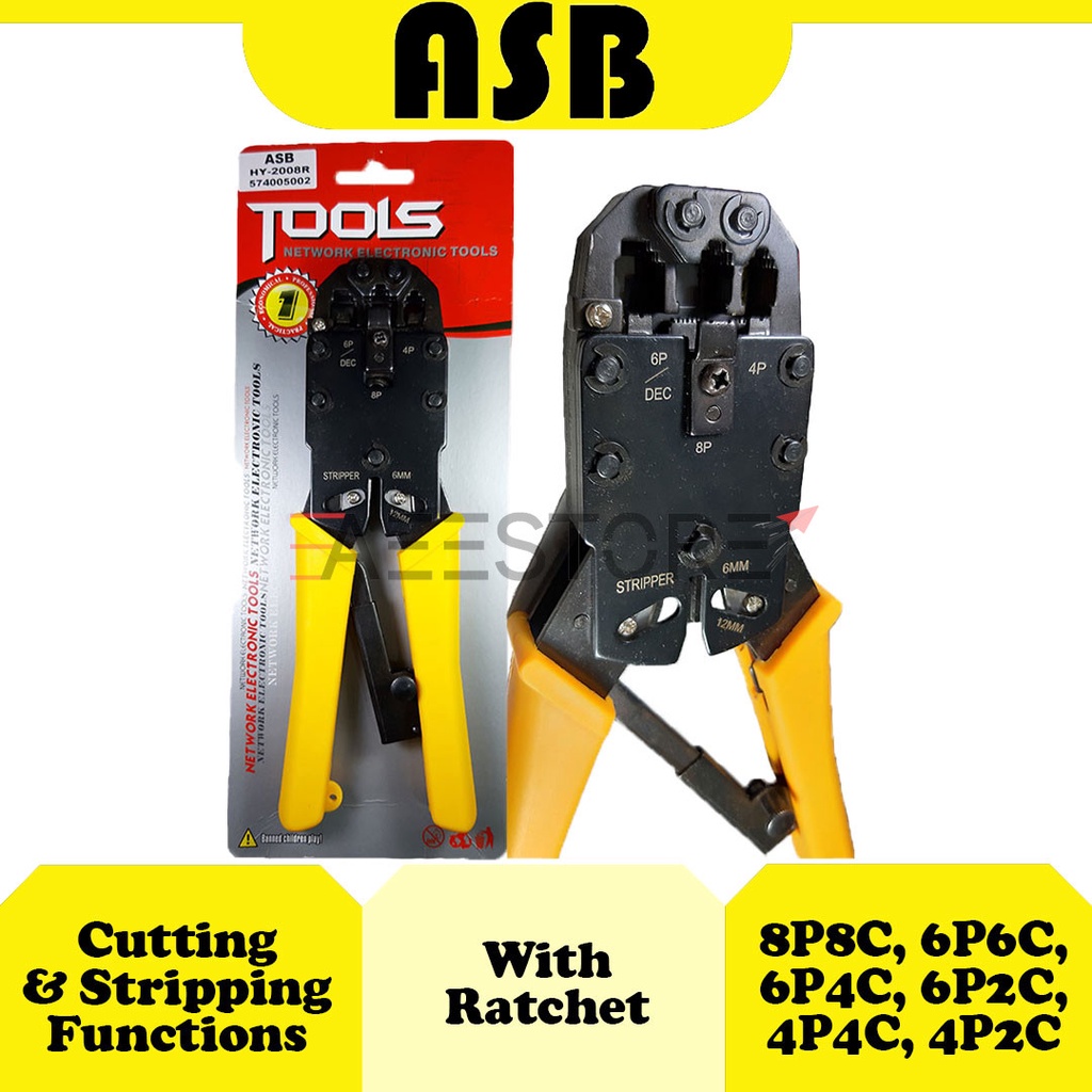 ASB HY-2008R 8P8C 6P6C 6P4C 6P2C 4P4C 4P2C | เครื่องมือจีบปลั๊กเครือข่าย RJ-11 / RJ-45 / RJ-45 / เคร