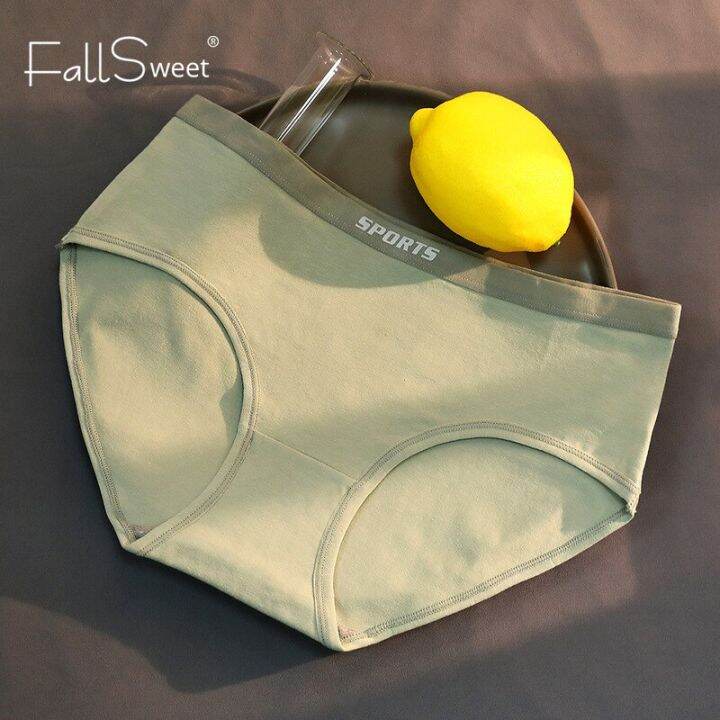 Fallsweet ชุดชั้นใน กางเกงชั้นใน ผ้าฝ้าย ไร้รอยต่อ สีพื้น เซ็กซี่ สําหรับผู้หญิง M ถึง XL