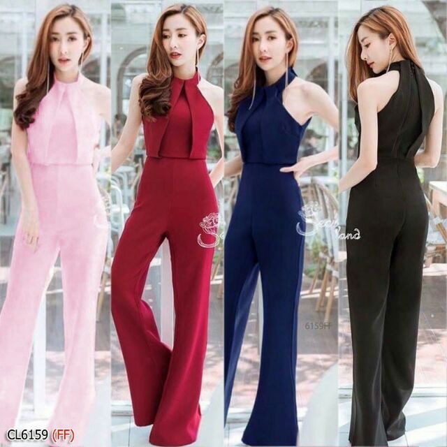 จั๊มสูทขายาว (มีหลายสีเลื่อนดูในโพส) แขนกุด ไหล่ล้ำ อกระบาย ทรงขาบาน เสื้อผ้าแฟชั่น ทรงเรียบหรู 7177