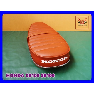 HONDA CB100 SB100 "BROWN" COMPLETE DOUBLE SEAT with "CHROME" TRIM // เบาะ เบาะรถมอเตอร์ไซค์ สีน้ำตาลลอน มีคิ้ว โครเมี่ยม