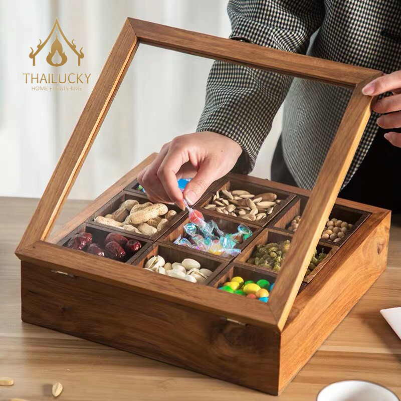 THAILUCKY กล่องไม้มีฝาปิด กล่องใส่ของเล็ก กล่องใส่เครื่องประดับ  9ช่อง ซ้อนกันได้หลายชั้น