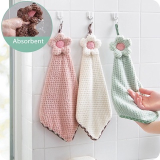 Household Sun Flower Soft Hangable Hand Towel / Absorbent Coral Fleece Non-linting Cleaning Cloths