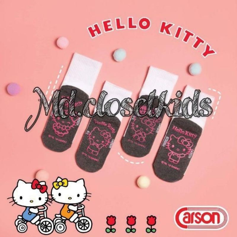 ออกใบกำกับภาษี'Carson-Hellokitty/Pinkถุงเท้านักเรียนยี่ห้อcarsonลายลิขสิทธิ์แท้ข้อสั้นกันลื่นพื้นสีชมพู