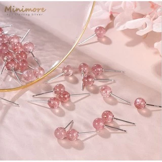 [SE605] ต่างหูเงินแท้ 92.5% หินนำโชคสตอเบอรี่ควอตซ์ (Strewberry Quartz) นำพา"ความสุข"และ "รักแท้"