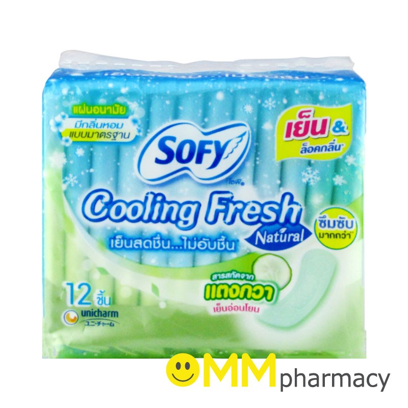 SOFY แผ่นอนามัย คูลลิ่งเฟรช เนเชอรัล แบบมาตรฐาน มีกลิ่นหอม 12ชิ้น
