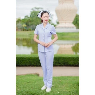 พร้อมส่ง**เฉพาะเสื้อ**คอเทเลอร์แหลมแขนสั้น ผ้าวาเลนติโน่ ขาวโอโม่ ชุดพยาบาลสำเร็จรูป ชุดพยาบาลร้านอ๋อง