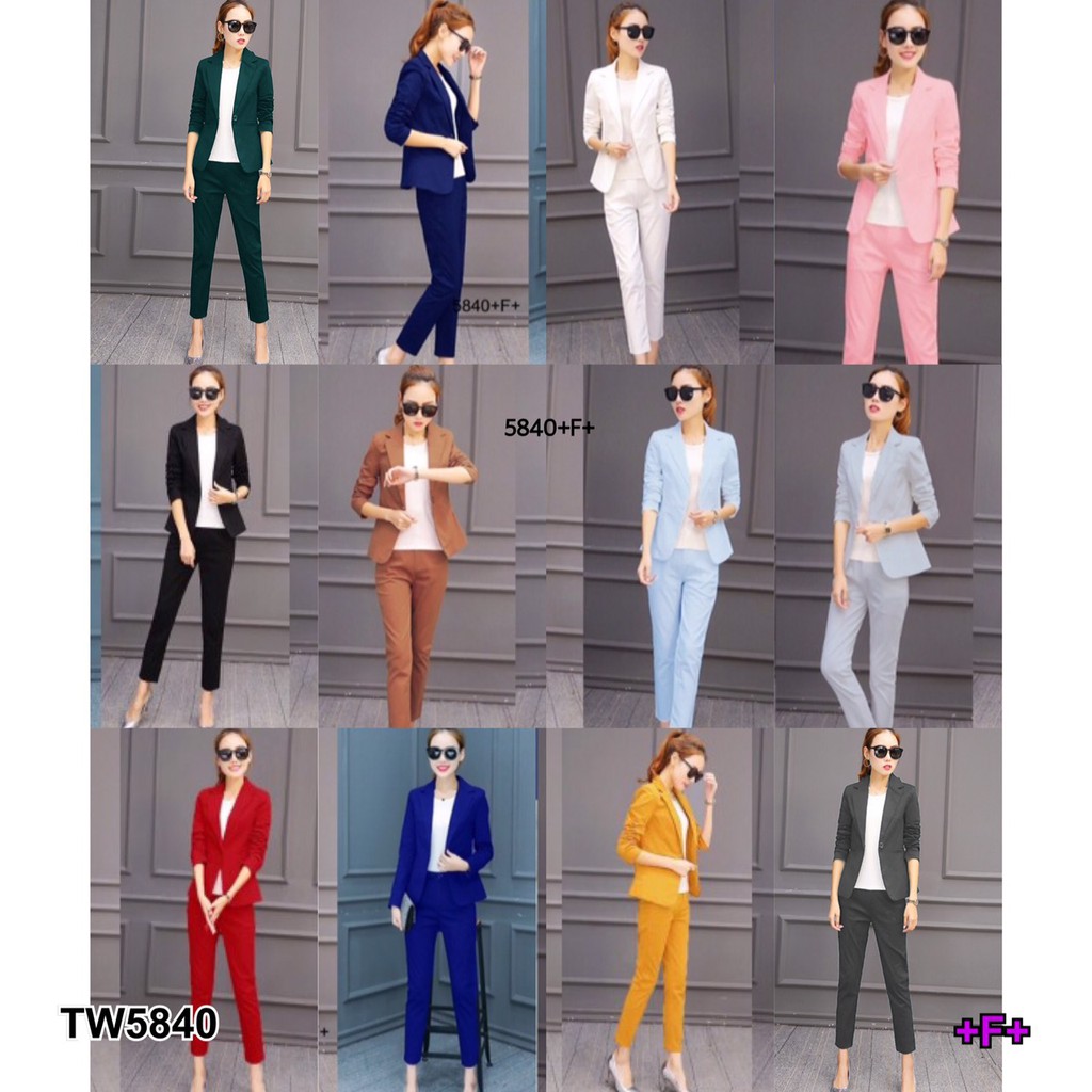J5840 Set 2 ชิ้น เสื้อปกสูท ปกแหลม + กางกางขายาว Set of 2 pieces: suit jacket, pointed collar + long pants