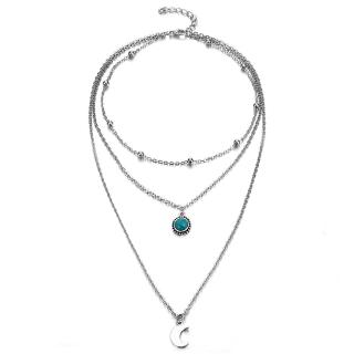 Bohemian Silver Color Chain Moon Multi Layer Choker Beads Necklace For Women Stone Collier Femme Fashion Jewelry Gift