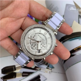 นาฬิกา mk สเตนเลส สีเงิน Michael Kors MK6354 Parker Womens Silver White Glitz Chronograph Watch หน้าปัด 39 mm