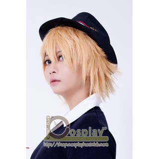 วิกผมสีทองสั้นซอยวอลุ่ม Cosplay Blond gold Wig 35CM