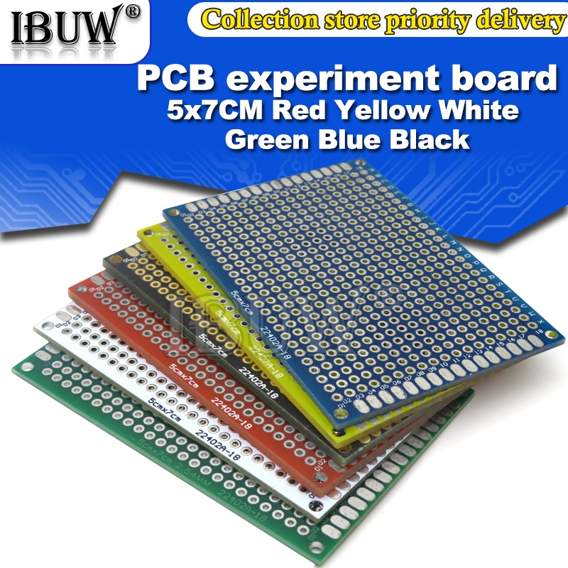 บอร์ดวงจรพิมพ์ PCB สองด้าน 5×7 ซม. 5×7 ซม. 5×7 ซม. สีขาว ฟ้า เหลือง ดํา แดง เขียว 1 ชิ้น – โปรปัง