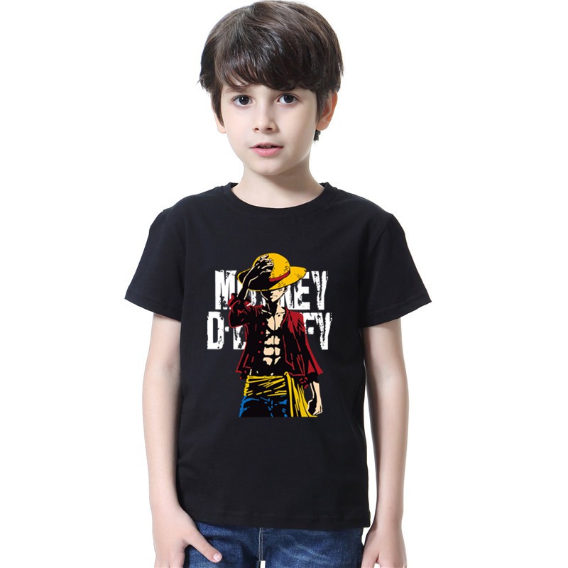 เสื้อยืดแขนสั้น พิมพ์ลายลูฟี่ สำหรับเด็กผู้ชาย