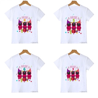 เสื้อยืด พิมพ์ลายเกมปลาหมึก แฟชั่น สําหรับเด็กผู้ชาย และผู้หญิง ไซซ์ 3 4 5 6 7 8 9th