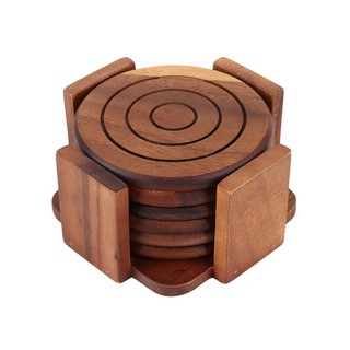 Container support COASTER WOODEN ACAZIA 6PCS/SET Tableware Kitchen equipment ที่รองภาชนะ ที่รองแก้วกลม ACAZIA 6ชิ้น/ชุด