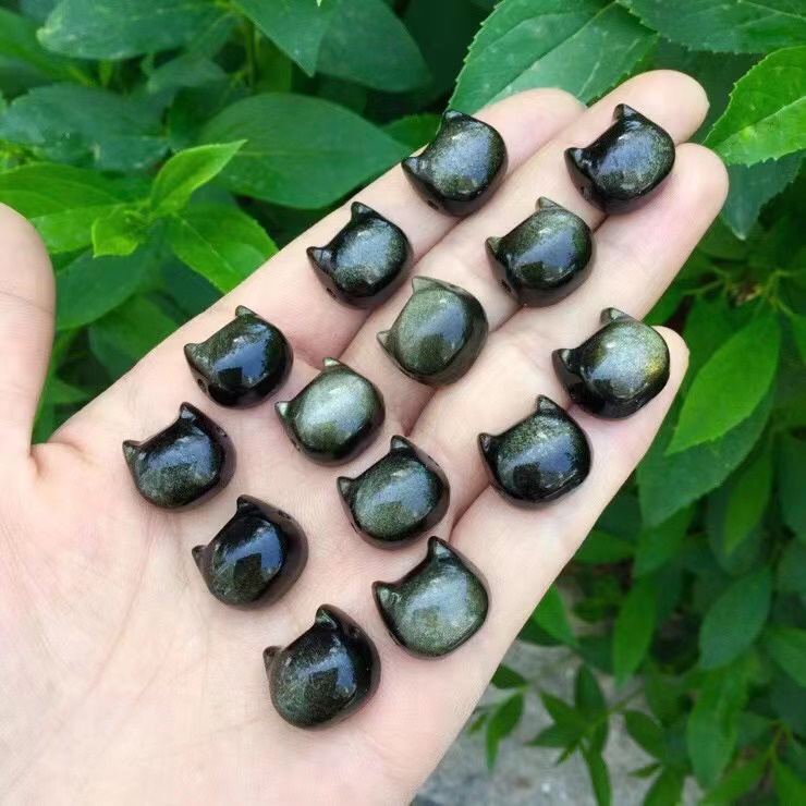 ธรรมชาติ Obsidian เงิน Obsidian Faceless แมวลูกแมวอุปกรณ์เสริม diy ทอมือเชือกสร้อยข้อมือสร้อยคอหยดขนาดเล็กอุปกรณ์เสริม