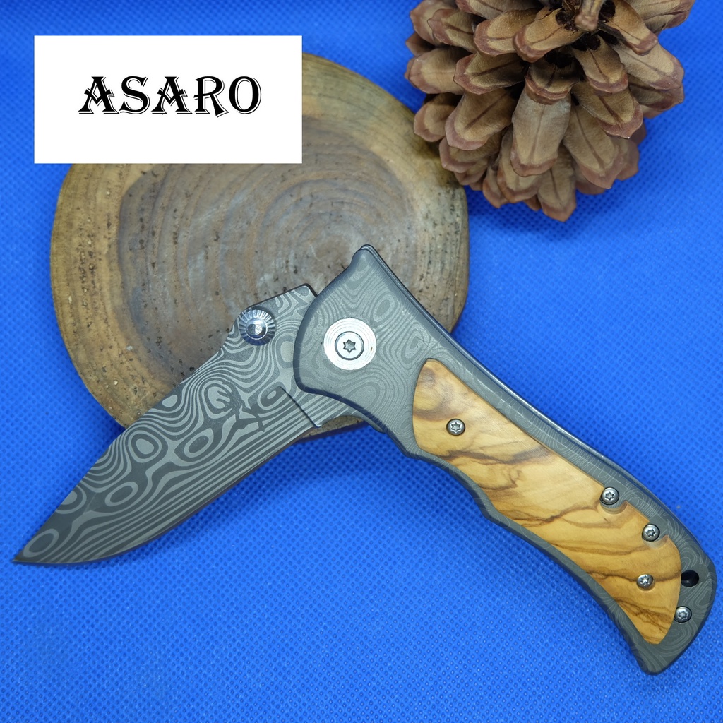 ASARO NB005 มีดพับ มีดพกพา มีดเดินป่า มีดสวยงาม มีดพกทหาร ลวดลายดามัสกัส สวยดุ เข้ม ขนาด20.20ซม.