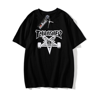 [S-5XL]5JDq /  ลาย พร้อมสต็อกผลิตภัณฑ์ใหม่ Thrasher สเก็ตบอร์ดแข่งแขนสั้นคู่ streetwear แฟชั่นเสื้อยืดฤดูร้อนเสื้อยืด [M