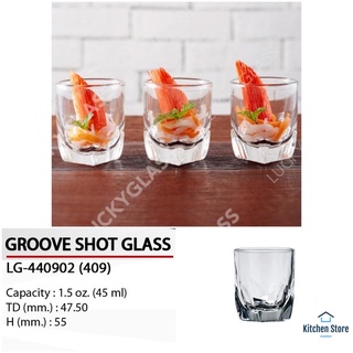 Groove Shot Glass แก้วเล็กสีใส ใช้เป็นแก้วตวง ก้นสี่เหลี่ยม แก้วคุณภาพดีLG409