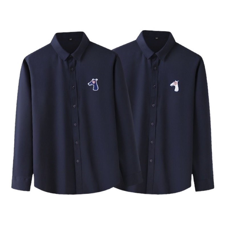 VIPSHIRT เสื้อเชิ้ตแฟชั่นแขนยาว สีกรม รุ่น หมาหัวใจน้ำเงิน หมาหัวใจสีขาว
